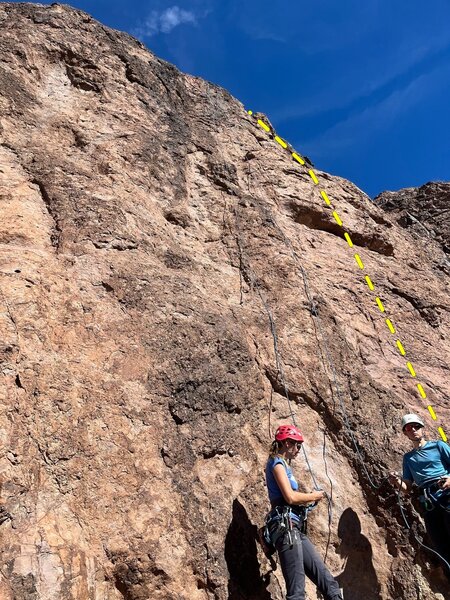 Route is to the right of the rope line shown