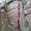 The left-most routes on the main Vulture Lookout wall.