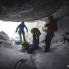 Matty B, Spencer N, and Peter B hanging out under the first chockstone, prepping for a little mixed action in a very low snow year.<br>
<br>
© Brent Doscher Photography