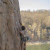 Ryan Booth pulling the thin first crux on Six Dollars 11d