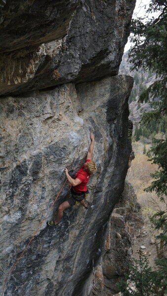 Finishing up the crux on Teardrop