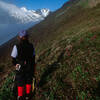 Betsy Harrison on the traverse to the base of the north side of Mt Ruth - August 2002