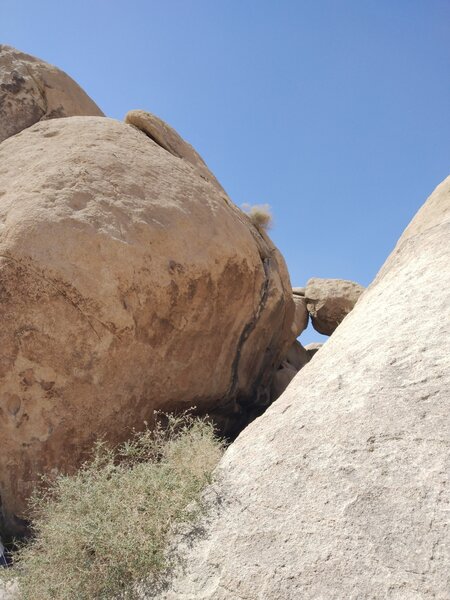 Black Max (5.11d) showing the top, Joshua Tree NP