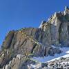 Chimney start. We still had to cross a snow field but it is lower angle and less exposed than the normal start and didn't require axe or crampons (May 22)