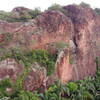 Drone shot of Setor do Totem. Climber on Mato Burro for scale