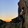 Making the sunset traverse out from the Mickey B Way Cave; good but hollow hands at about shoulder height to bolt 2