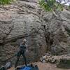 Maudlin - Rope pull showing direction of route (80 meter rope) - Use-To-Be- Bushy and Italian Arete are to the right.