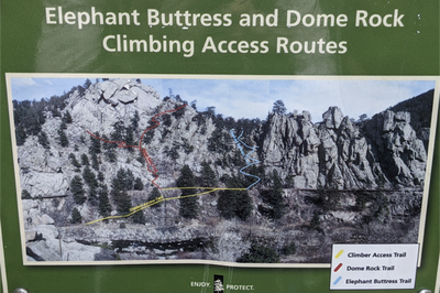 Elephant Buttress and some rock climbing access routes.