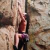 Finger Crimping Good (5.11c), Holcomb Valley Pinnacles
<br>

<br>
Photo by Linda Lynch (July 1997)