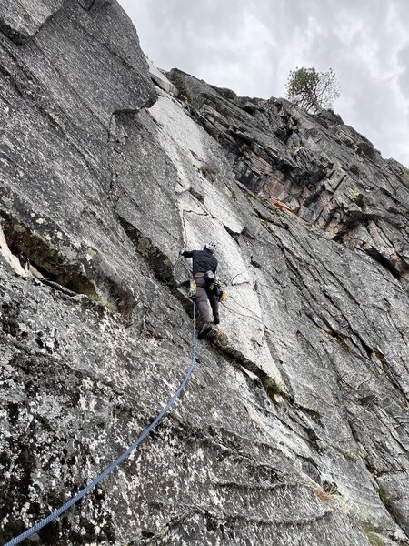 Michael heading up the cool second pitch before heading back left into a corner. This seemed like the cleanest path and had some fun climbing.