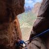 Ron coming up to the chimney belay. Interesting movement!