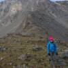 Lindsey on the saddle before starting up Kelso Ridge behind her.