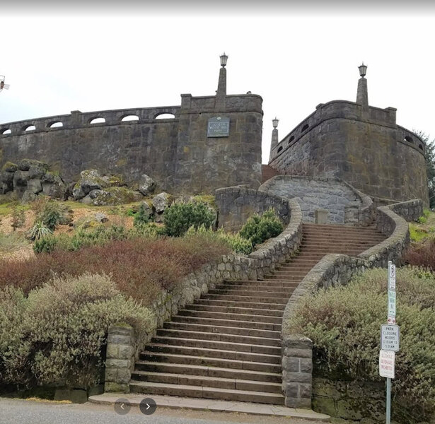 The stairs are on the North side of the park. Highball Wall is to the RIGHT. Slope Wall is to the LEFT