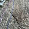 Purple: Stegosaurs 5.11b
<br>
Blue: Chameleon, 5.12a