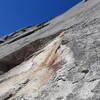 Rock fall 2022, start of pitch 7 missing holds. Hard, crumbly moves for leader, bad faraway pro for follower.