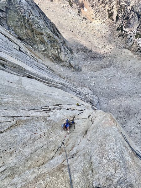 Daniel entering the epic crux on P6