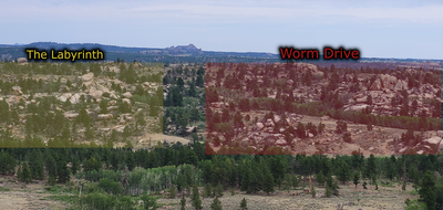 Note that Worm Drive, the crag, is on the right side of the red rectangle. The Worm Drive above is for the bouldering guidebook, so it contains some extra area as the boulders are dispersed.