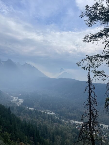 View of the valley filled with smoke