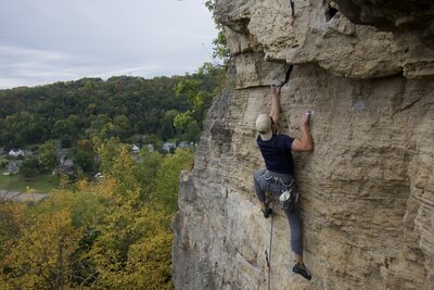 Austin reaching for the final overhang.