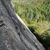 Ian starting the crux traverse.