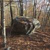 This is the 'car sized boulder' referenced in the guide. It marks the spot to turn left off the old logging road and start heading down to the swampy area.