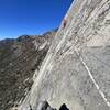 Hbags on the left traverse pitch on Homeworld. Otherworld goes straight up from this belay.