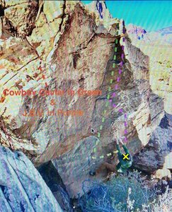 The shared start and paths of both Cowboy Caviar & J.E.V. Forevs. My apologies for the terrible picture quality.