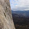 Matt R on Constellation crux sequence. Photo by Mike Restivo