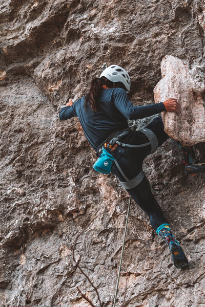 Meg setting up for the first crux move, photo by Henry