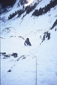 Fred Touche seconding on the 2nd ascent in the early 2000s