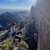 Sara flying off Flyways upper crux