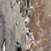 Jon on a late-season go at the lonely linkup (12.2.22), the route was dry with only a bit of icy/snowy business. The first rap into the chimney was most precarious; incredibly icy