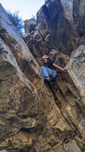 Ethan following after the first ascent, as you can see its a roof line(: