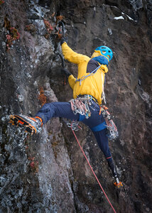 Adrien low on the route, preparing to launch. PC Brandon Wanthal
