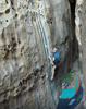 Gaining the fin hold on the tufa, which is what felt like the crux move for me.