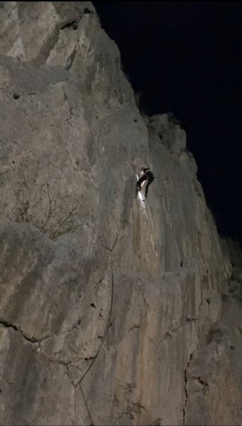 Emma Kowal midway up the climb at night!