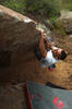 Jordan J. absolutely hiking the FA of "The Scalpel", V7.