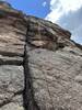 The first pitch of Jungle Mountaineering. The crux is the little roof.