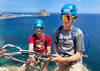 Bryson (left, 16 y.o.) and Wesley (13 y.o.) enjoy the extraordinary views from atop the route Horst at Sierra de Toix, on Spain's Costa Blanca. Calpe and the Peñon d'Ifach are visible in the background.