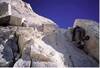 Gerry on the 15th pitch of the buttress. 1997 photo. Above this the terrain eases with some 400 feet of class 4.