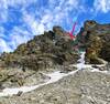 The first pitch of this climb, as described in the Gams guidebook, approximately starts at the point of the arrow.