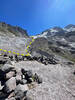 Bivy site mentioned before gaining the Kennedy Glacier. Glacier is heavily receded and flanked by seracs on the right side. Camp is @ 48.13192° N, 121.14015° W