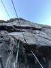 Looking up from the rat's nest at the belay notch.