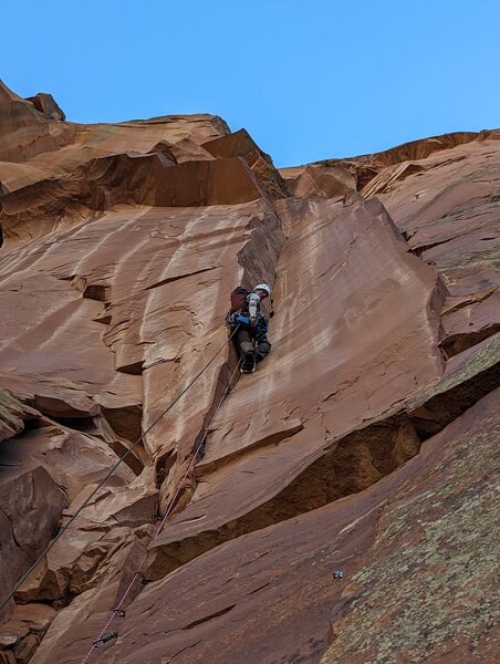 Pitch 5, first real aid pitch of the route