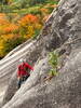 RH examining the the crux, balancy-move 19OCT23. ( RW Photo )