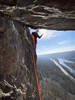 Ken set up at the P2 belay. It took me a while to come out into the open space. I'm glad he was being patient with me through the P1 crux traverse.