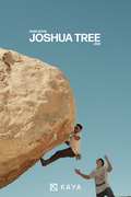 Climber and spotter with text "Guidebook Joshua Tree"
