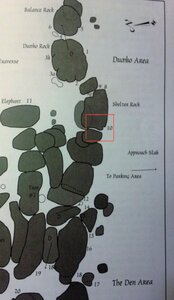 red box indicates the location of the Bloody Mary boulder problem