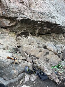 A bathtub-sized boulder that came dislodged from the base of the climb on 04/22/2024.