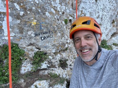 Route name painted at the start of the climb
